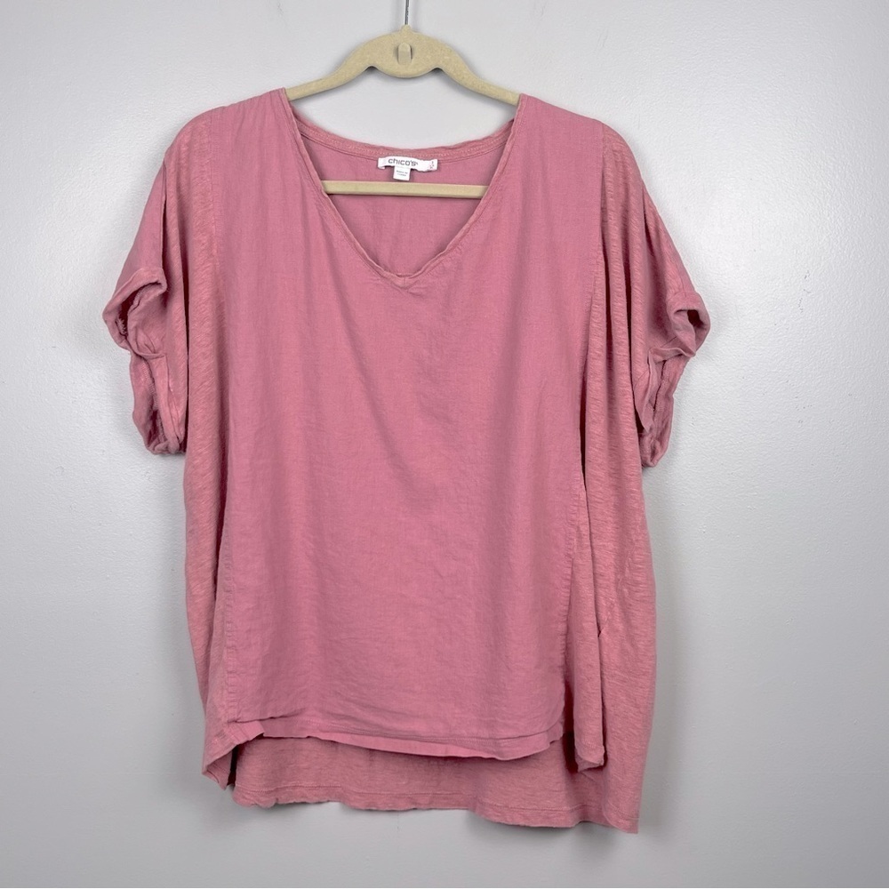 Chico’s dusty pink linen cotton mixed material boxy top, size XL.